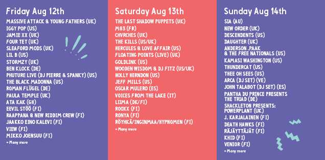 Flow Festival 2016 daily schedule